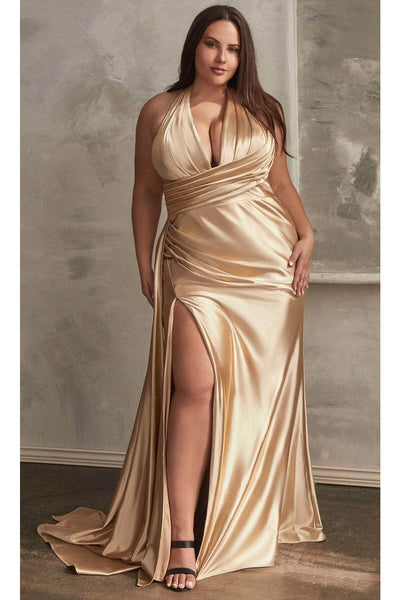 Ladivine CH079C - Halter Neck Gathered Detail Dress - Prom