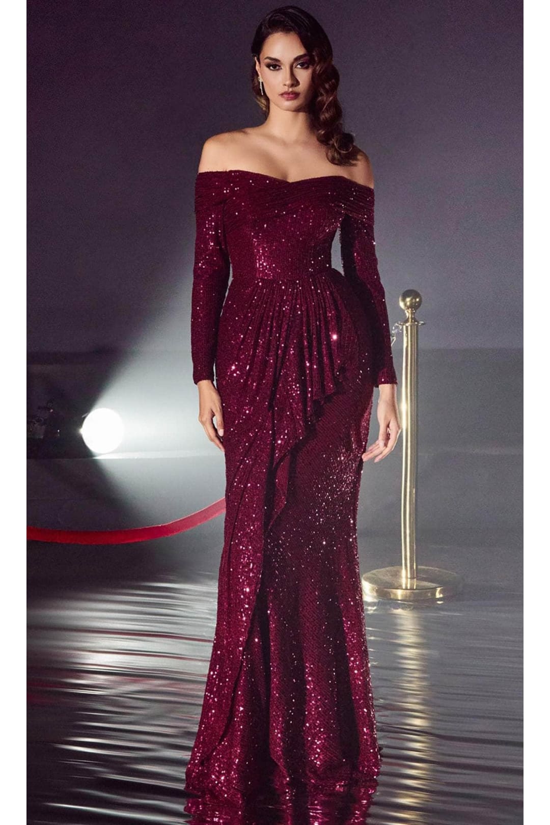 Ladivine CH135 - Sequin Off-Shoulder Evening Dress - Prom