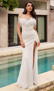 Ladivine CH147W - Strapless Feather Detailed Bridal Gown - Prom