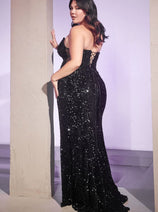 Ladivine CH151 Pointed Sweetheart Sequins Sheer Sides Corset Prom Gown