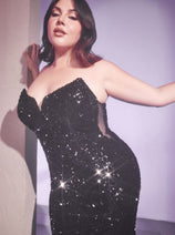Ladivine CH151 Pointed Sweetheart Sequins Sheer Sides Corset Prom Gown