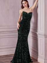 Ladivine CH151 Pointed Sweetheart Sequins Sheer Sides Corset Prom Gown