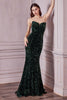 Ladivine CH151 Pointed Sweetheart Sequins Sheer Sides Corset prom Gown - EMERALD GREEN / XS - Dress