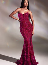 Ladivine CH151 Pointed Sweetheart Sequins Sheer Sides Corset Prom Gown
