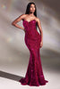 Ladivine CH151 Pointed Sweetheart Sequins Sheer Sides Corset prom Gown - FUCHSIA / XS - Dress