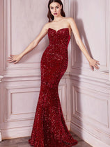 Ladivine CH151 Pointed Sweetheart Sequins Sheer Sides Corset Prom Gown