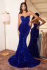 Ladivine CH151 Pointed Sweetheart Sequins Sheer Sides Corset prom Gown - ROYAL BLUE / XS - Dress