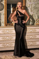 Ladivine CH164 - Satin One-Shoulder Fitted Evening Gown - Prom