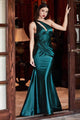 Ladivine CH164 - Satin One-Shoulder Fitted Evening Gown - Prom