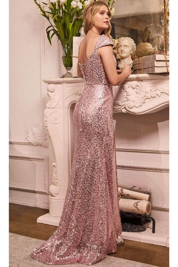 Ladivine CH171 - Cap Sleeve Sequin Prom Evening Gown - Prom