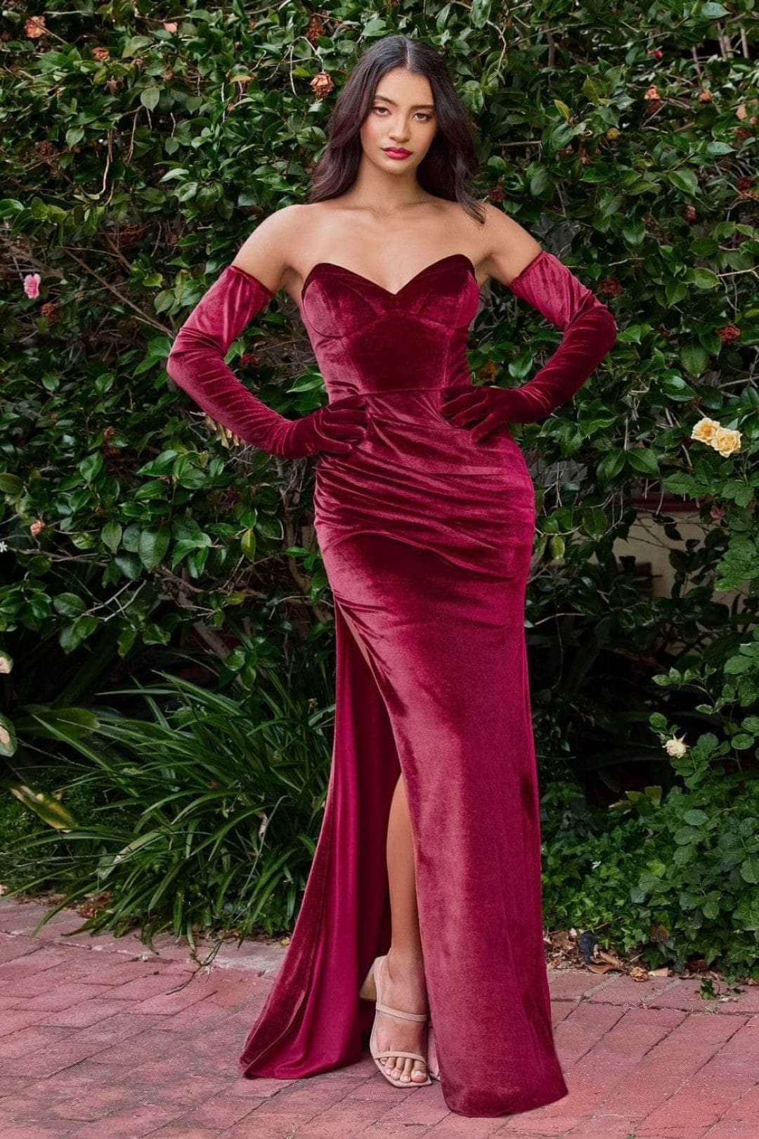 Ladivine CH176 - Strapless Velvet Evening Gown - Prom