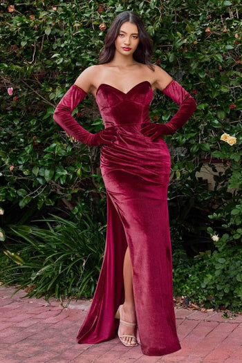 Ladivine CH176 - Strapless Velvet Evening Gown - Prom