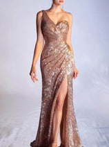 Ladivine CH182 - Sequin Ornate Asymmetric Dress