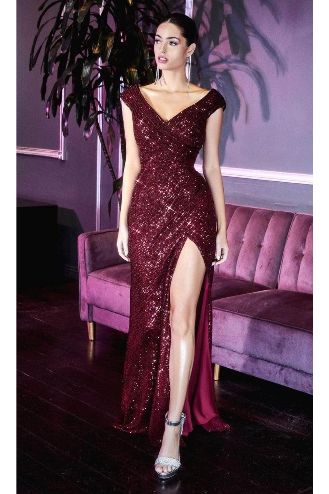 Ladivine CH198 - Sparkly Sequin Fitted Evening Gown - Prom