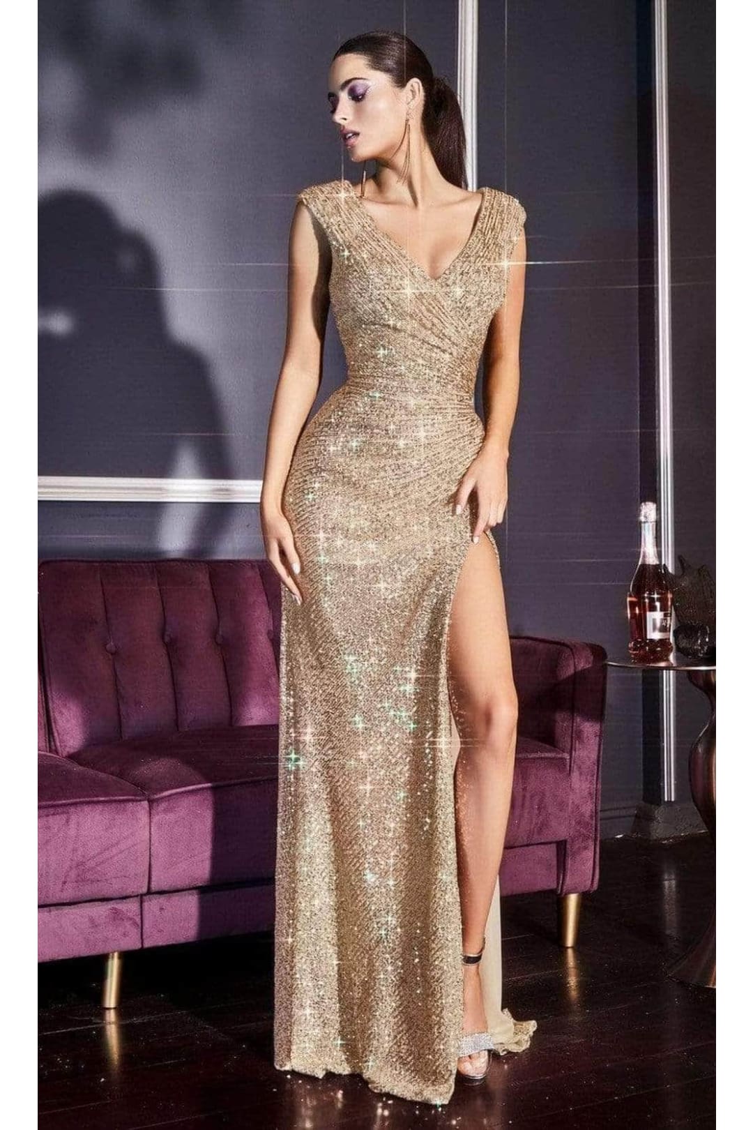 Ladivine CH198 - Sparkly Sequin Fitted Evening Gown - Prom