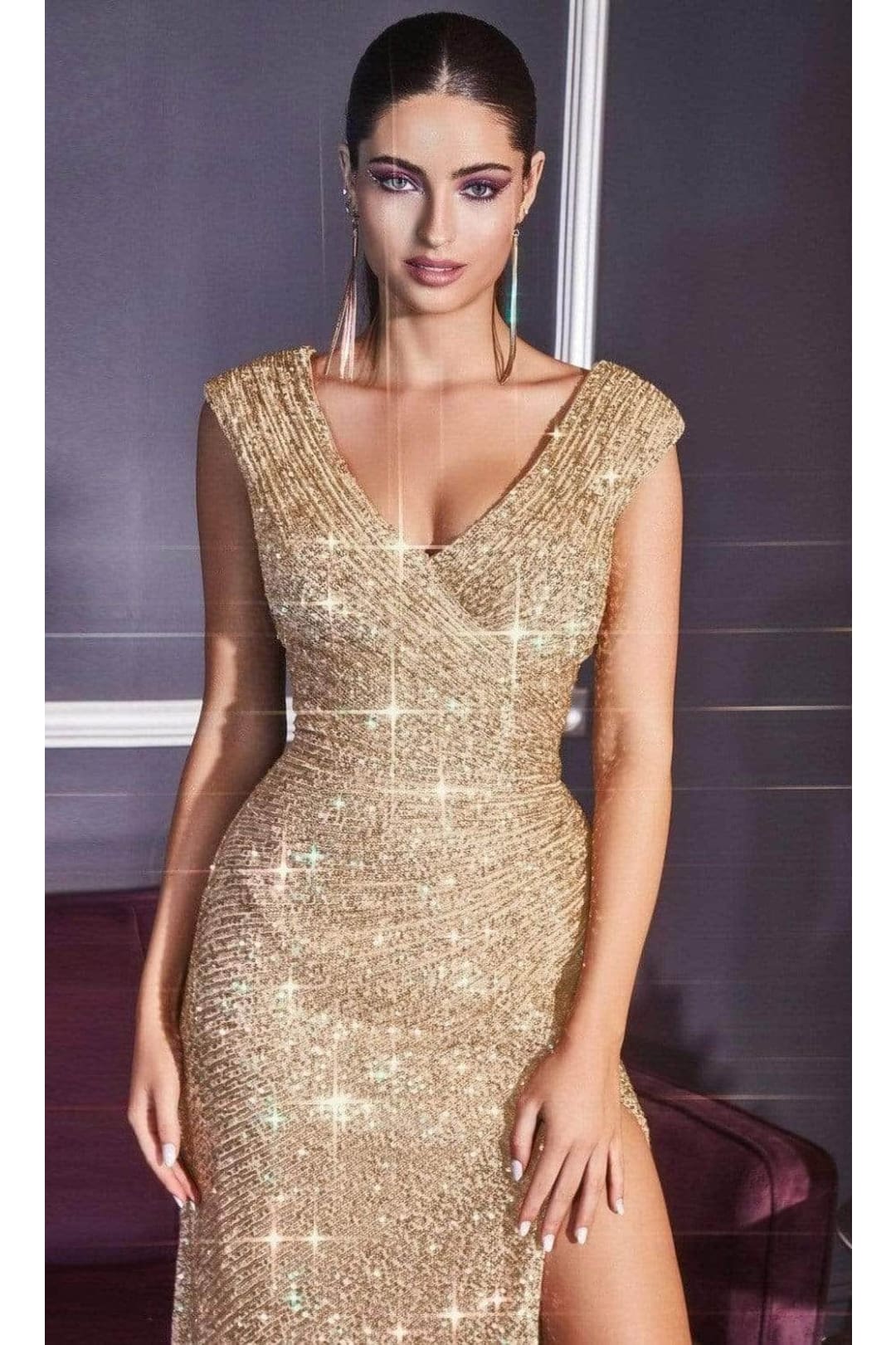 Ladivine CH198 - Sparkly Sequin Fitted Evening Gown - Prom