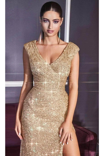 Ladivine CH198 - Sparkly Sequin Fitted Evening Gown - Prom