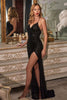 Ladivine CH225 Spaghetti Straps V-neck Sequins Side Slit Prom Gown - BLACK / S - Dress