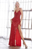 Ladivine CH225 Spaghetti Straps V-neck Sequins Side Slit Prom Gown - RED / S - Dress