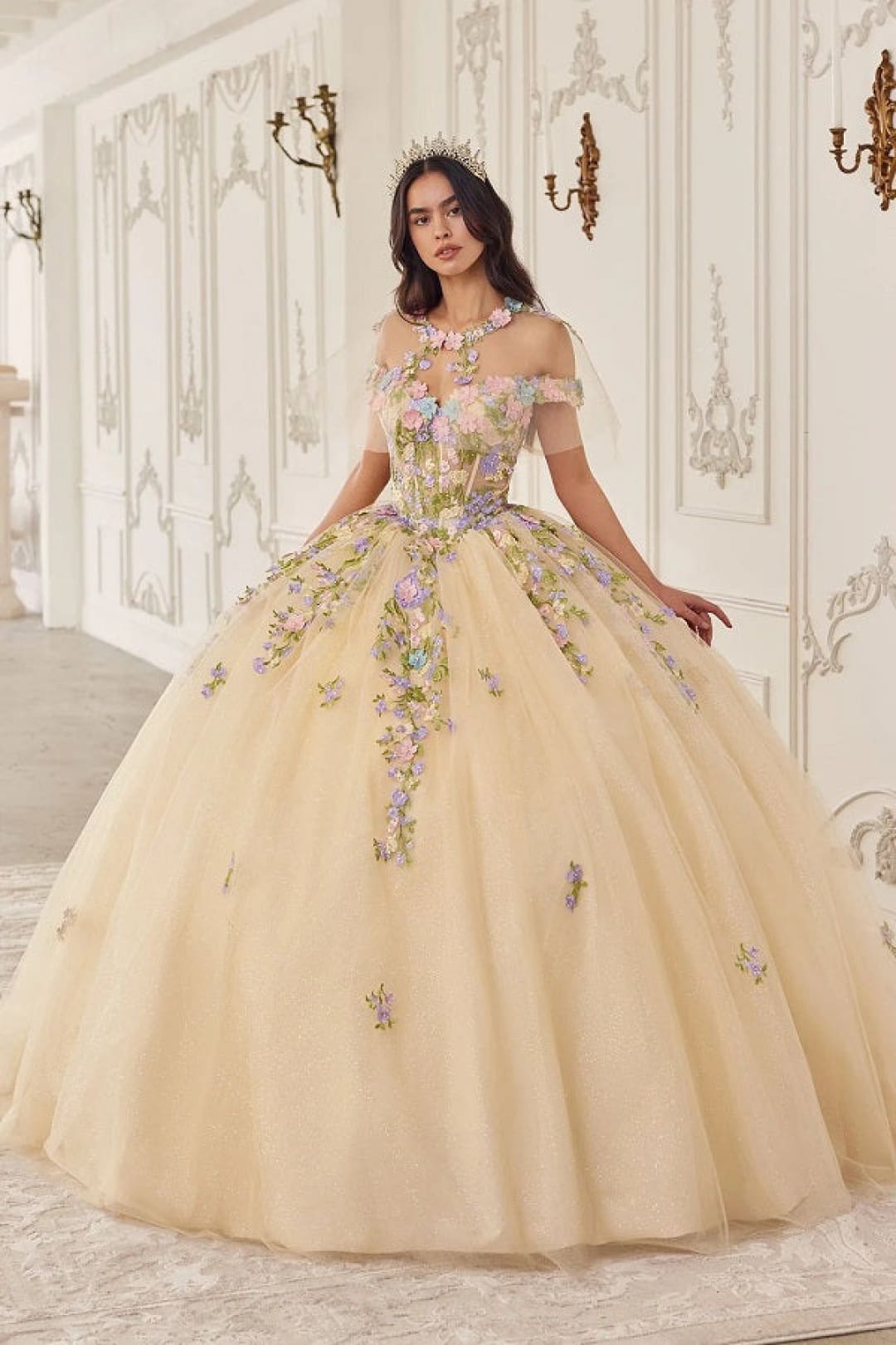 Ladivine Champagne Quinceanera Dress Ball Gown Sweet 16 by 15724 - Quinceanera Dresses