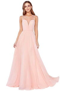 Ladivine CJ251 - Illusion Neck A-Line Chiffon Evening Gown - Prom