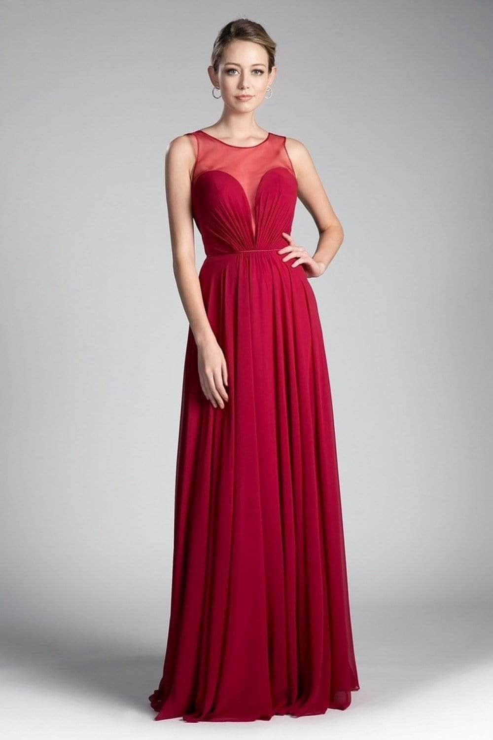 Ladivine CJ251 - Illusion Neck A-Line Chiffon Evening Gown - Prom