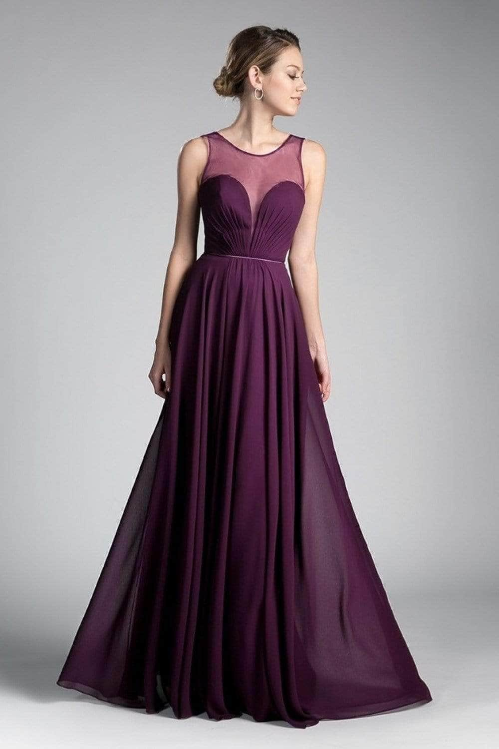 Ladivine CJ251 - Illusion Neck A-Line Chiffon Evening Gown - Prom