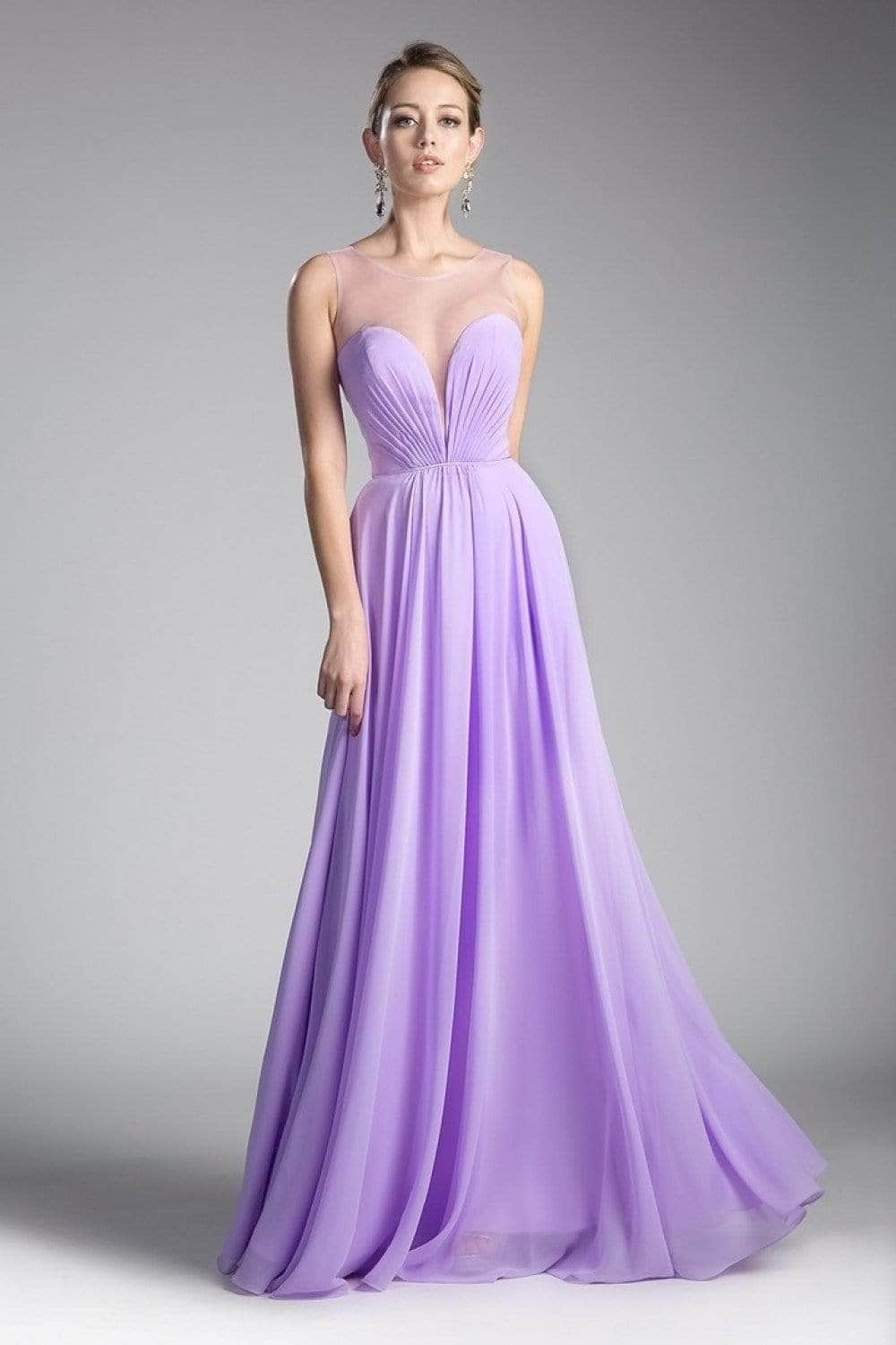 Ladivine CJ251 - Illusion Neck A-Line Chiffon Evening Gown - Prom