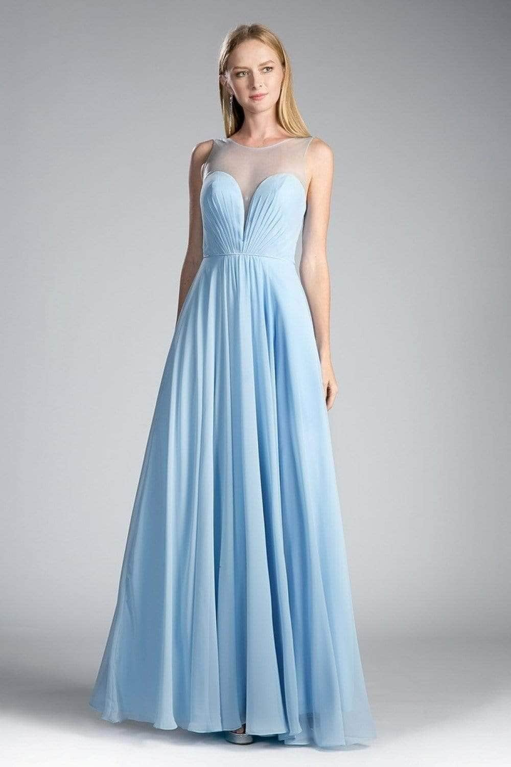 Ladivine CJ251 - Illusion Neck A-Line Chiffon Evening Gown - Prom