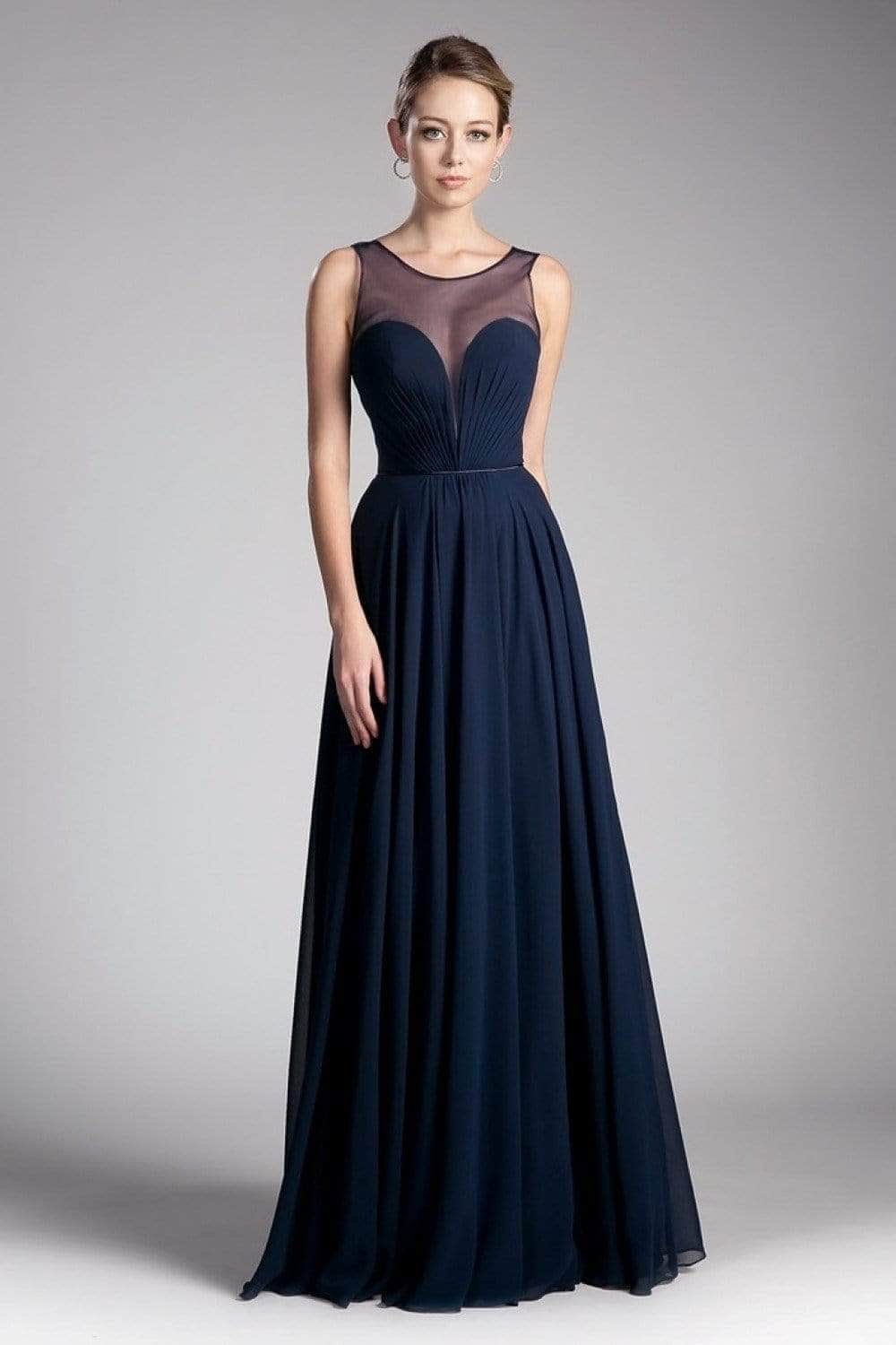 Ladivine CJ251 - Illusion Neck A-Line Chiffon Evening Gown - Prom