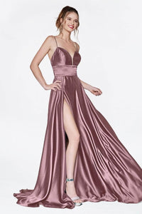 Ladivine CJ523 - Satin Slit Gown with Sweetheart Neckline - Prom