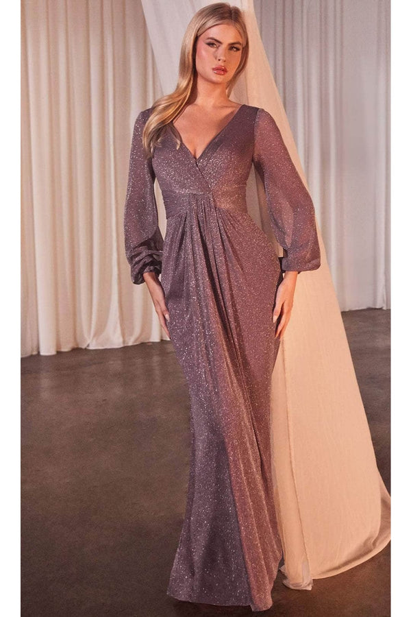 Ladivine CK2141 – Metallic Prom Gown with Bishop Sleeves - Prom