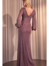 Ladivine CK2141 – Metallic Prom Gown with Bishop Sleeves