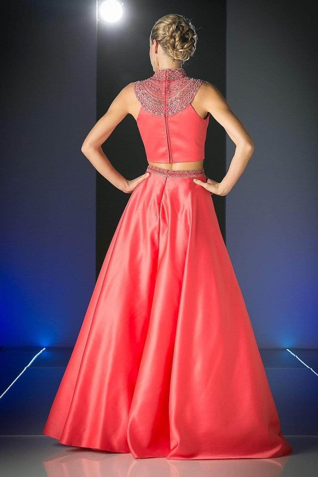 Ladivine CK67 - Beaded High Neck Two-Piece Long Gown - Prom