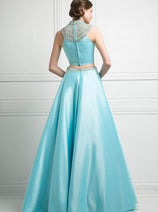 Ladivine CK67 - Beaded High Neck Two-Piece Long Gown
