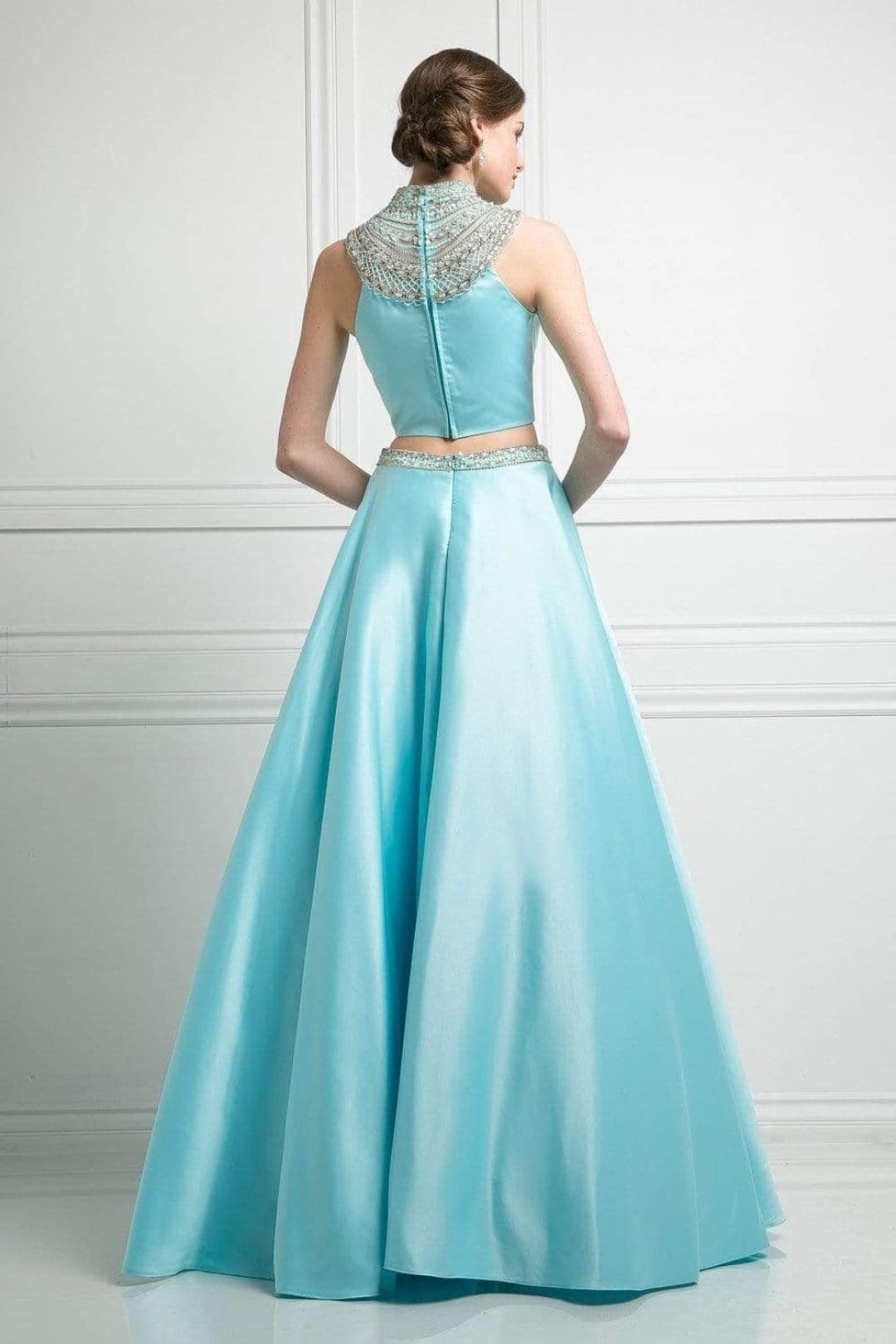 Ladivine CK67 - Beaded High Neck Two-Piece Long Gown - Prom
