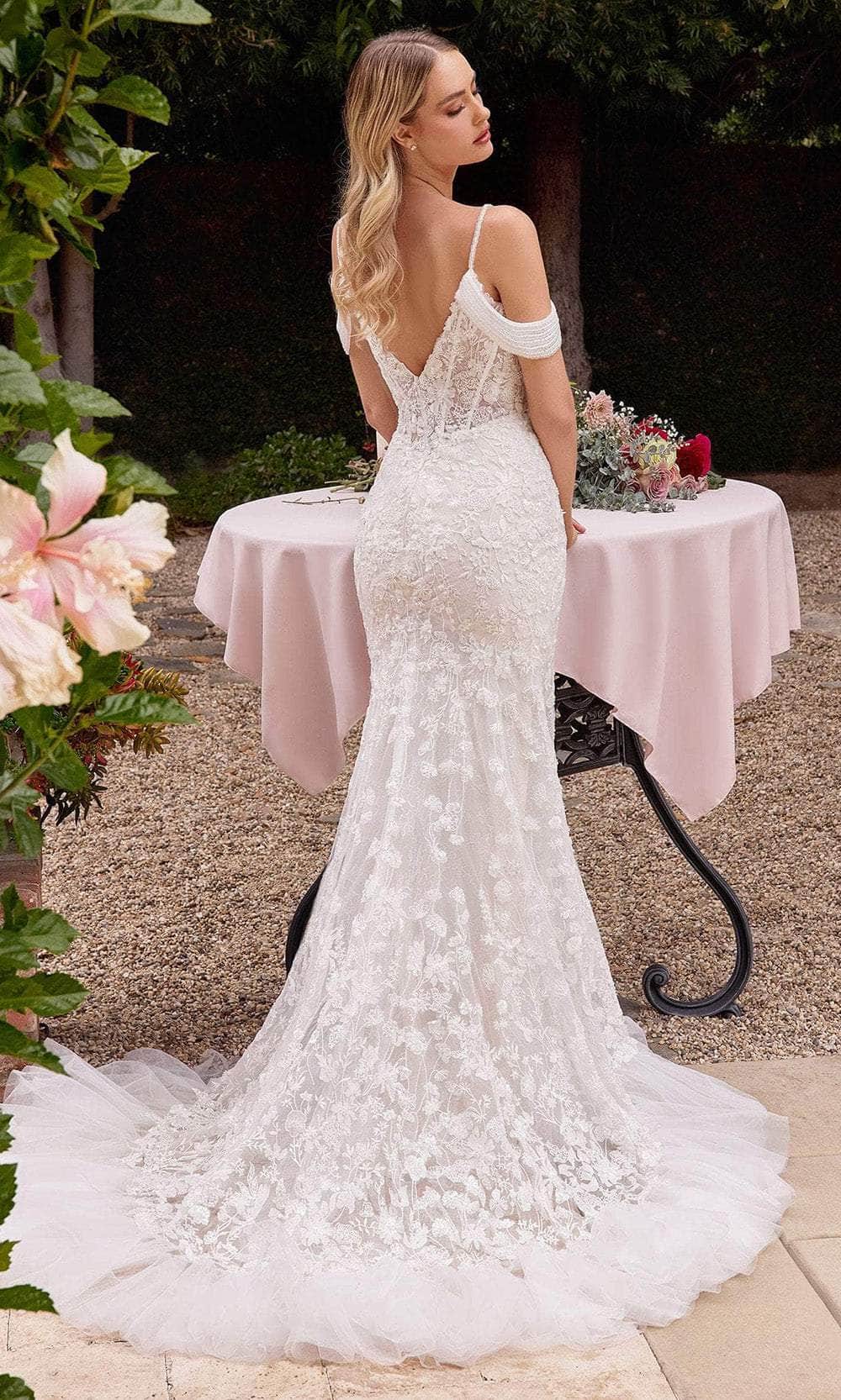 Ladivine CK703W - Cold Shoulder Embroidered Bridal Dress - Prom