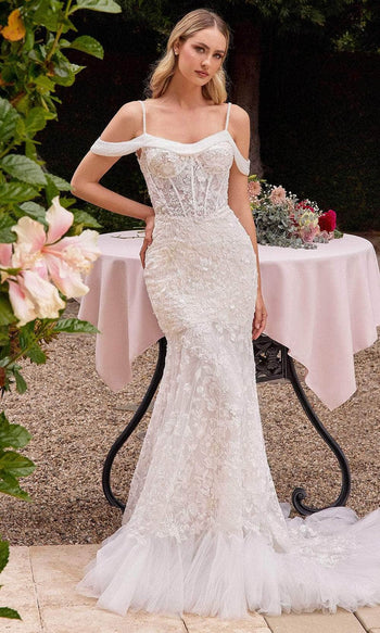 Ladivine CK703W - Cold Shoulder Embroidered Bridal Dress - Prom