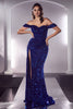 Ladivine CL03 Off Shoulder Sequin Side Slit Prom Sweetheart Long Gown - ROYAL BLUE / 4 - Dress