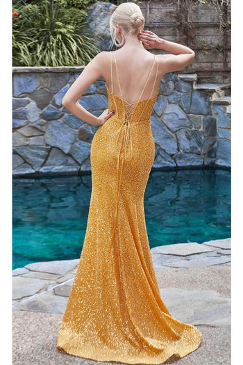 Ladivine CM317 - Beaded Fitted Prom Gown - Prom