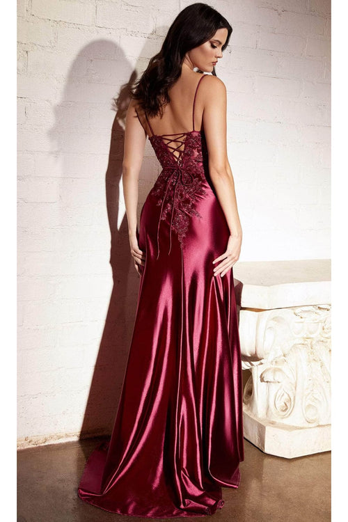 Ladivine CM318 - Deep V-Neck Satin Prom Gown - Prom