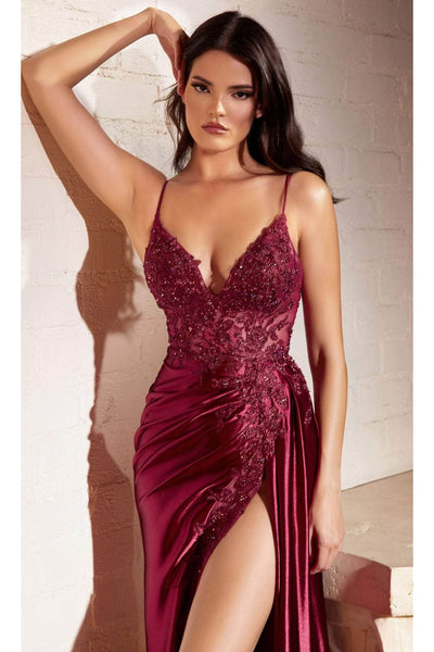 Ladivine CM318 - Deep V-Neck Satin Prom Gown - Prom