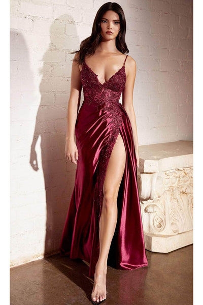 Ladivine CM318 - Deep V-Neck Satin Prom Gown - Prom