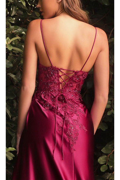 Ladivine CM318 - Deep V-Neck Satin Prom Gown - Prom