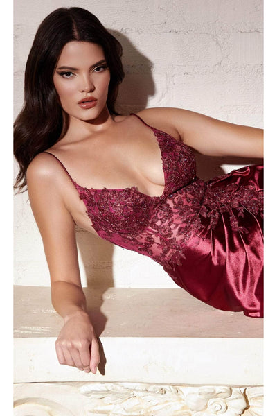 Ladivine CM318 - Deep V-Neck Satin Prom Gown - Prom