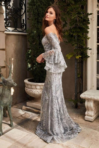 Ladivine CM319 - Long Sleeve Gown with Off-Shoulder Style - Prom