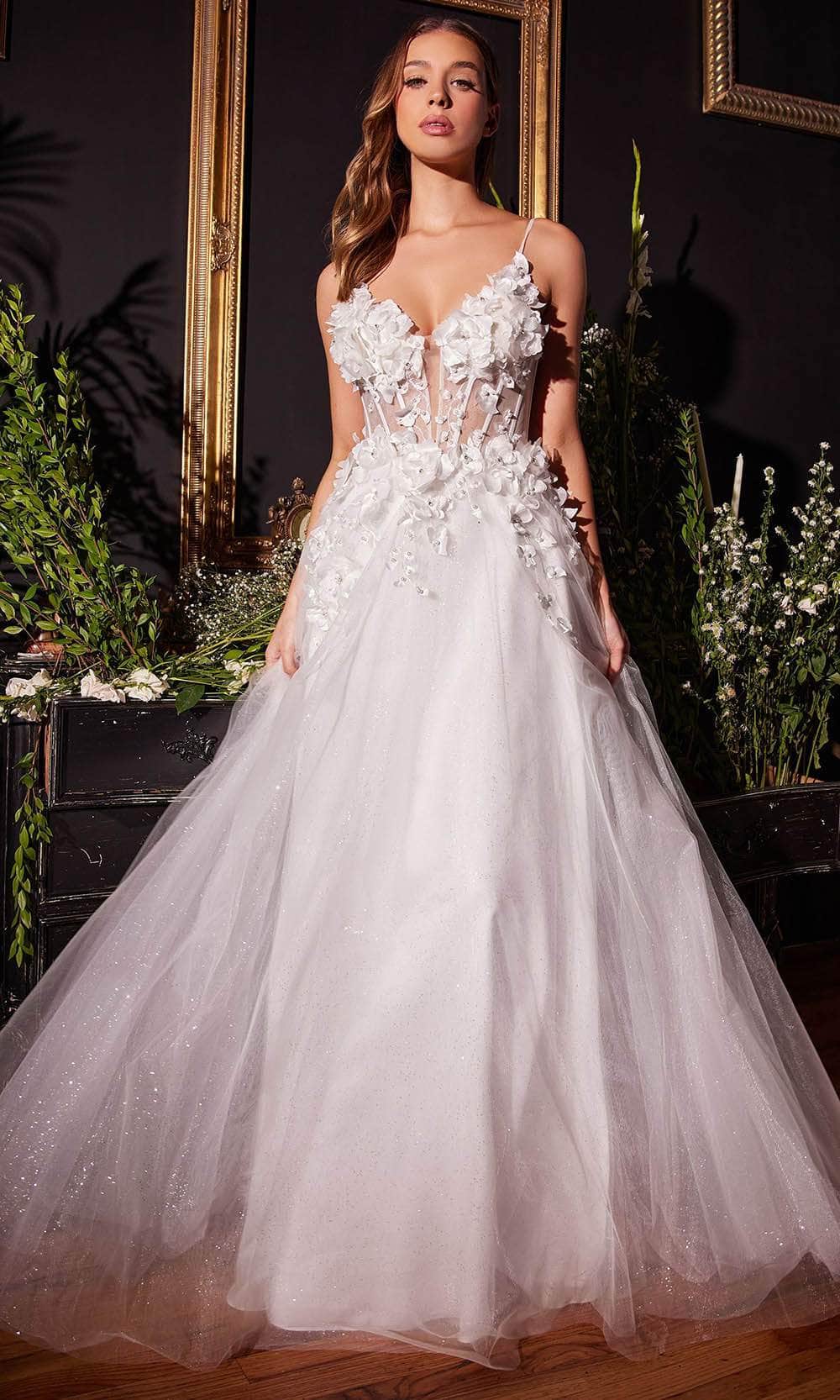 Ladivine CM321W - Floral Sleeveless Bridal Gown - Prom