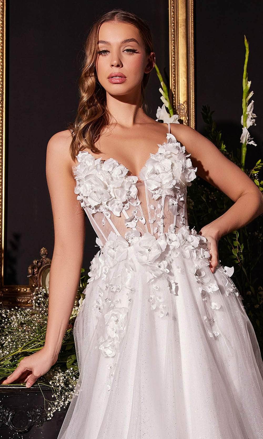 Ladivine CM321W - Floral Sleeveless Bridal Gown - Prom
