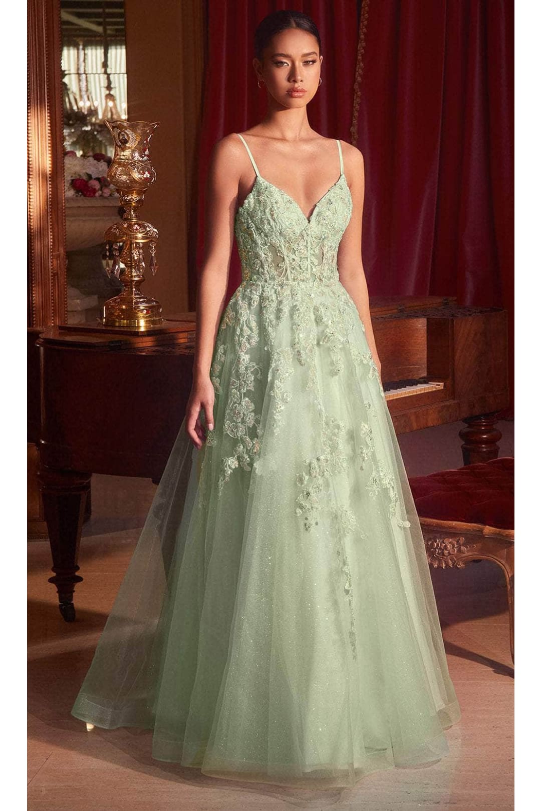 Ladivine CM347 - Glitter Embroidered Sleeveless Gown - Prom