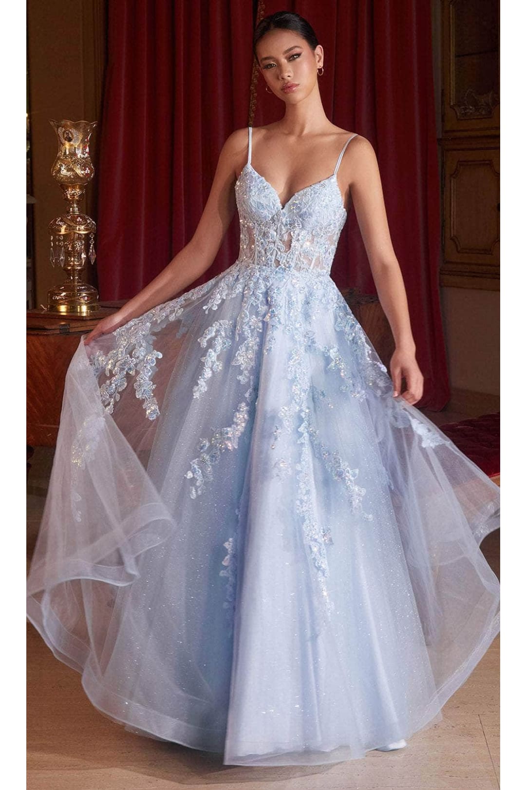 Ladivine CM347 - Glitter Embroidered Sleeveless Gown - Prom